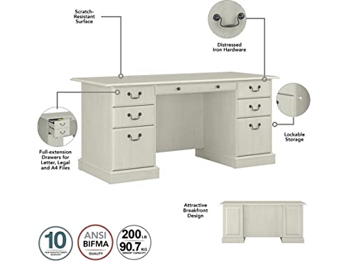 Bush Furniture Saratoga Executive Desk and Bookcase Set, Linen White Oak