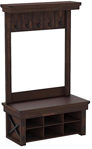 Ameriwood Home Wildwood Wood Veneer Entryway Hall Tree with Bench, Espresso