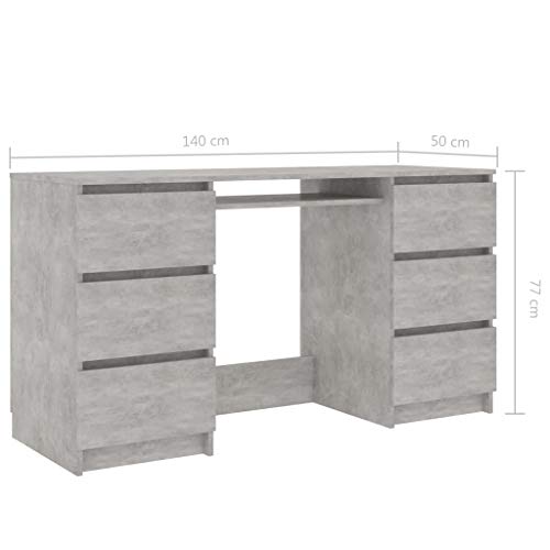 vidaXL Modern Computer Desk with 6 Drawers, Sturdy Office Desk, Notebook Tablelet Table, Writing Gaming Desk, Reading Table, Workstation for Home Office Study Room 55.1x19.7x30.3 inch Chipboard