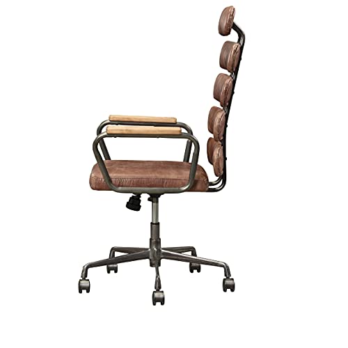 ACME Furniture Calan Leather High Back Adjustable Swivel Office Chair in Whiskey Brown