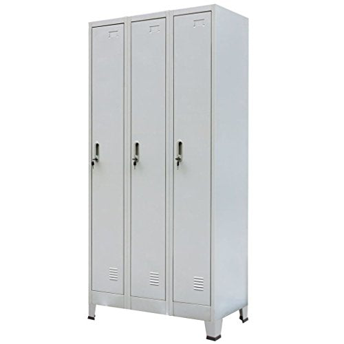 Festnight Tall Steel Office Storage Cabinet Locker Cabinet with 3 Compartments Gray 35.4" x 17.7" x 70.9"