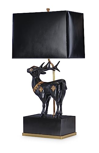 Maitland-Smith Faithful Fawn Sculpture Table Lamp - Black Stone Base with Gold Accent