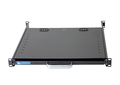 RSF1111BK21F4K2 1U Compact Rack Mount Keyboard Drawer with Retractable Mouse pad for Either Right or Left Hand Operator Supports 2 Post and 4 Post Rack from 15 inch up to 31 inch Depth Rack Cabinet