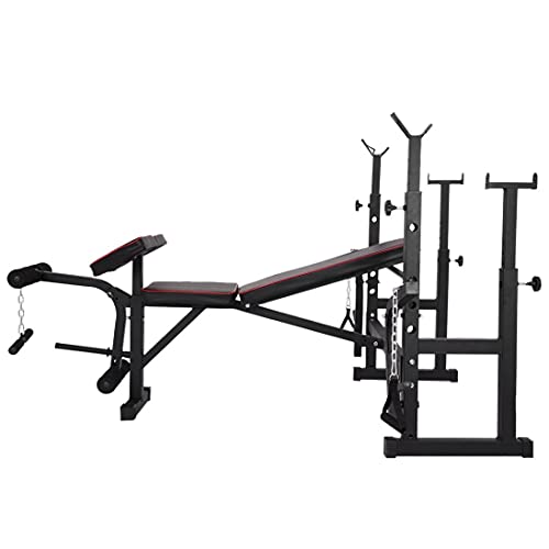 TIANTXS Multifunctional Olympic Weight Bench and Squat Rack Set, Adjustable Home Gym Strength Training Full Body Equipment, Ab Trainer Bench, Exercise Olympic Workout Station Machine