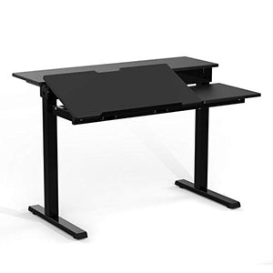 Stand Up Desk Store 40" Manual Adjustable Height Split Level Drafting Table Ergonomic Desk with Monitor Shelf (Black/Black)