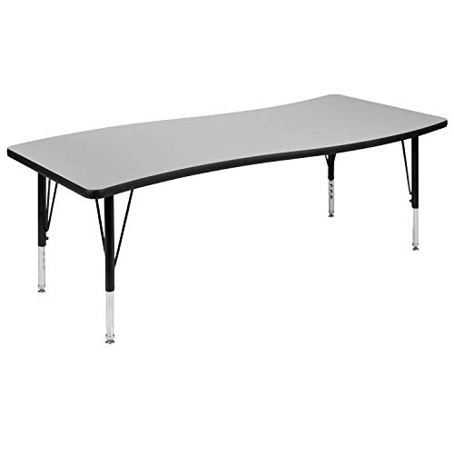 Flash Furniture 26"W x 60"L Rectangular Wave Collaborative Grey Thermal Laminate Activity Table - Height Adjustable Short Legs