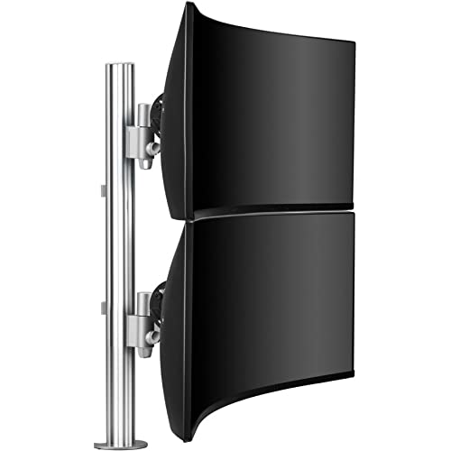 Atdec AWMS-2-LTH75-H-S Dual Stack Heavy Monitor Desk Mount - Flat and Curved up to 49in - VESA 75x75, 100x100 - Tool-Free Adjustable Monitor Height, tilt, pan - Quick Display Release