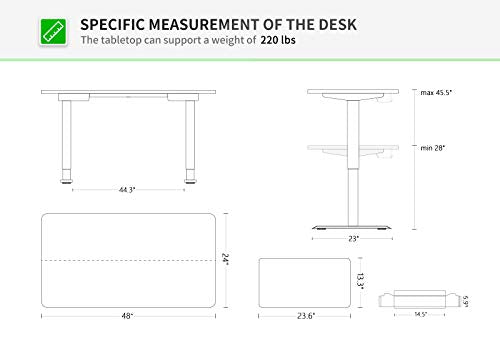 FAMISKY Dual Motor Adjustable Height Electric Standing Desk, Storage Panel with Tray, 48 x 24 Inches Stand Up Table, Sit Stand Home Office Desk with Splice Tabletop, Black Frame/Black Top