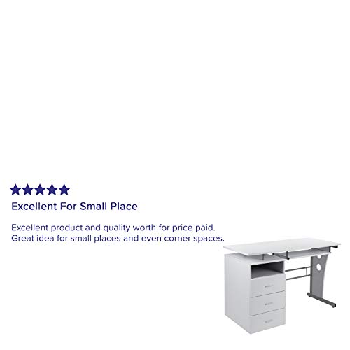 Flash Furniture White Desk with Three Drawer Pedestal and Pull-Out Keyboard Tray