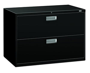 HON Brigade 600 Series Lateral File Cabinet, 2 Legal/Letter-Size Drawers, Black - 42" x 18" x 28
