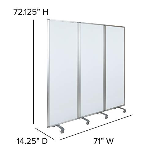 Flash Furniture Mobile Magnetic Whiteboard Partition with Lockable Casters, 72"H x 24"W (3 sections included)