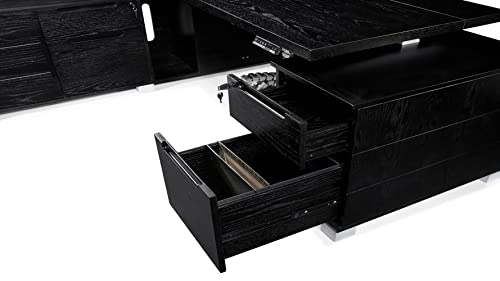 Zuri Furniture Ford Executive Modern Adjustable Height Desk with Left Return and Filing Cabinets - Black Oak