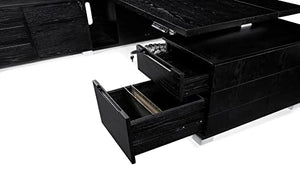 Zuri Furniture Modern Adjustable Height Desk with Left Return and Filing Cabinets - Black Oak