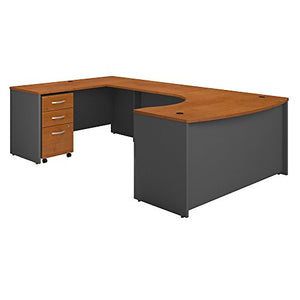 Bush Business Furniture Series C 60W Left Handed Bow Front U Shaped Desk with Mobile File Cabinet in Natural Cherry