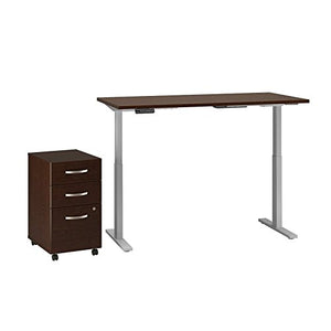 Move 60 Series 60W x 24D Height Adjustable Standing Desk with Storage in Mocha Cherry Satin with Cool Gray Metallic Base