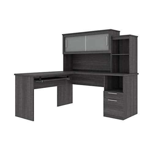 Bestar, Dayton Collection, Executive Office L-Shaped Desk with Pedestal and Hutch