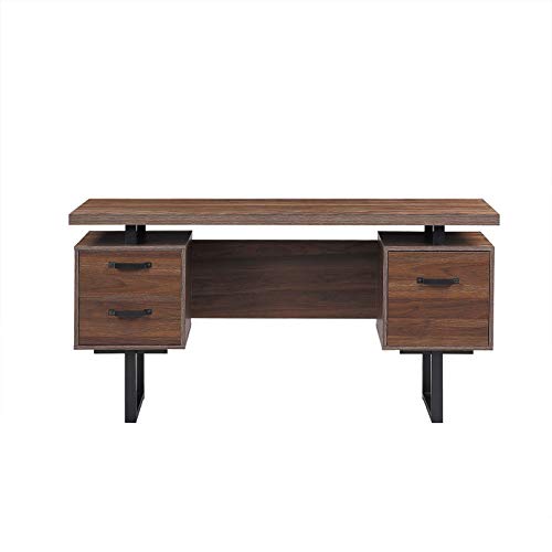 Binrrio Home Office Computer Desk with Drawers,Writing Desk with Hanging Letter-Size Files, Study Table Office Desk Workstation Home Office Desk 59 Inches for Study Room, Bedroom,Walnut