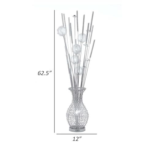 Benjara 63 Inch Floor Lamp, Flower Vase Design, Wire Base, Metal, Chrome Finish