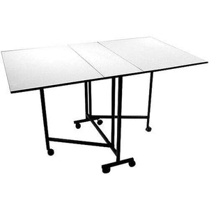 Rolling Mobile Hobby Table with Sturdy Lightweight Metal Frame and Locking Casters Foldable Great Portable Workstation Perfect Platform to Work On Crafting Sewing and Quilting Projects Space Saving