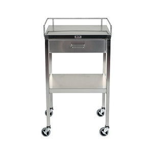 MID-CENTRAL MEDICAL Stainless Steel Utility Table with 1 Drawer and Guardrail - 20"W x 16"D x 34"H