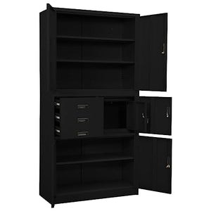 THOYTOUI Office Cabinet, Bookcase Storage Cabinet - Black Steel 35.4"x15.7"x70.9