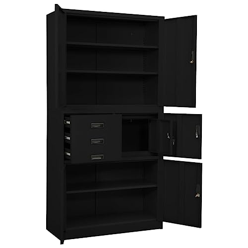 THOYTOUI Office Cabinet, Bookcase Storage Cabinet - Black Steel 35.4"x15.7"x70.9