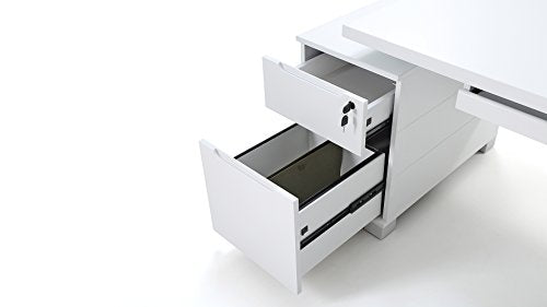 Ford Executive Modern Desk with Filing Cabinets - White Matte Finish