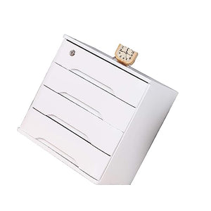 YUZDNM Lockable Wooden Desktop Storage Box, A4 File Organizer, White, 4 Layer