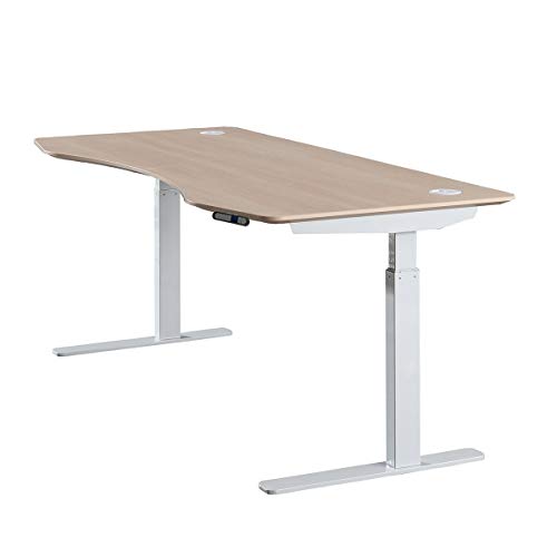 ApexDesk ET60-OAK Elite Series 60" W Electric Height Adjustable Standing Desk, 60" Light Oak Top, White Frame