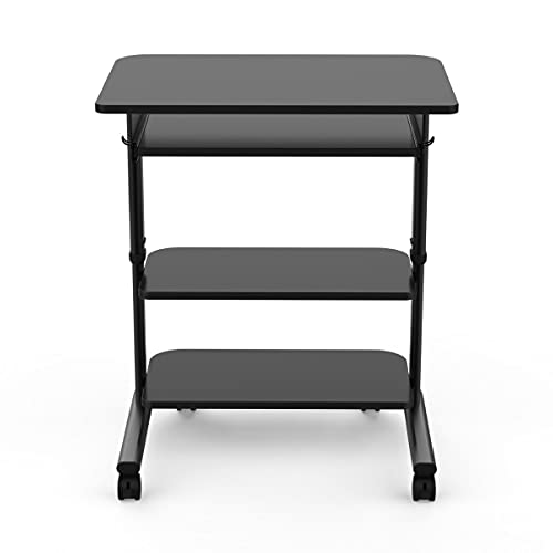 S Stand Up Desk Store Adjustable Height Mobile Laptop Workstation with Retractable Keyboard Tray (Black Frame/Black Top, 29” Wide)