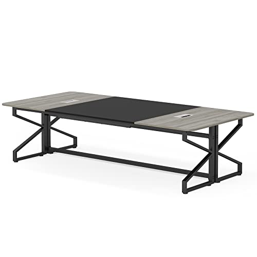 LITTLE TREE 8FT Conference Table, Modern Rectangular Meeting Room Table - Grey & Black