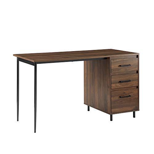 Walker Edison 3 Drawer Modern Wood and Metal Computer Writing Desk Home Office Workstation Small 52 Inch, Dark Walnut