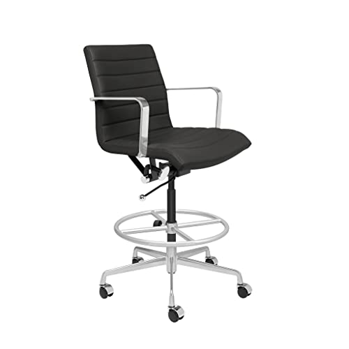 Laura Davidson Furniture SOHO II Ribbed Drafting Chair - Ergonomic Design, Commercial Grade, Faux Leather, Black
