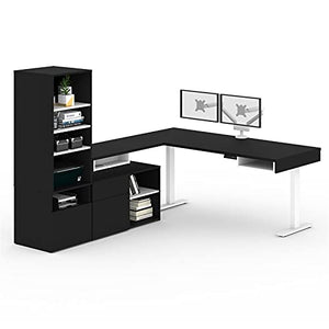 Pemberly Row 72" L-Shaped Standing Desk with Storage Set of 2 Black