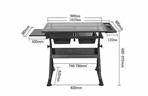 ZERVA Height Adjustable Drafting Table with Stool and Glass Tabletop