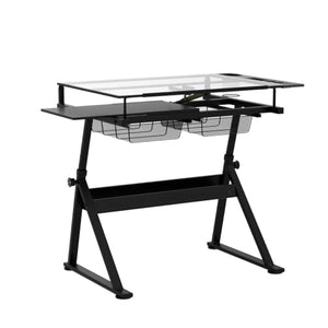 LIFE SKY Adjustable Glass Drafting Table - Tempered Glass Artists Drawing Table with Storage