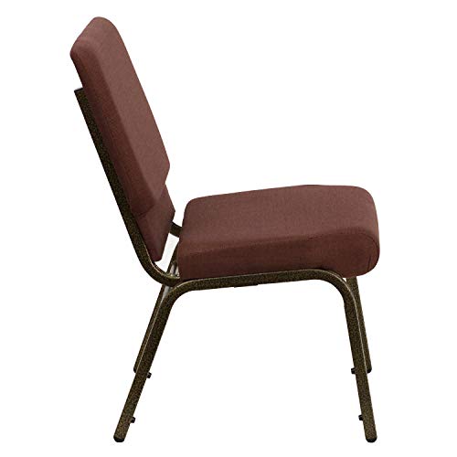 Flash Furniture 4 Pack Stacking Church Chair in Brown Fabric - Gold Vein Frame