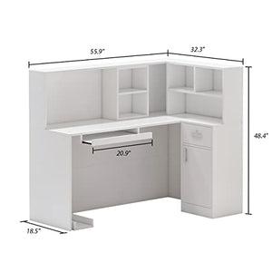 AGOTENI Reception Desk L Shape with Open Shelf & Drawers, White