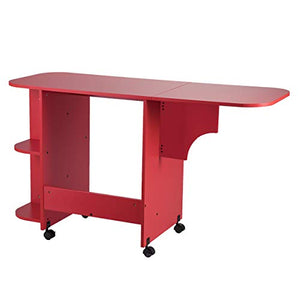 Southern Enterprises Expandable Rolling Sewing Station Craft Table, Red