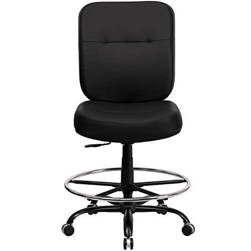 A Line Furniture Tuva Big and Tall Black Leather Armless Drafting Office Chair