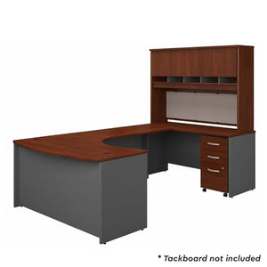 Bush Business Furniture Series C Right Handed Bow Front U Shaped Desk with Hutch and Storage, 60W, Hansen Cherry