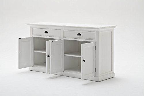 NovaSolo Halifax Pure White Mahogany Wood Hutch Bookcase With Storage And 2 Drawers
