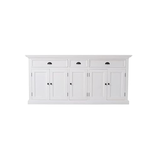 NovaSolo Furniture Halifax Mahogany Wood Bookcase 5 Doors 3 Drawers Classic White