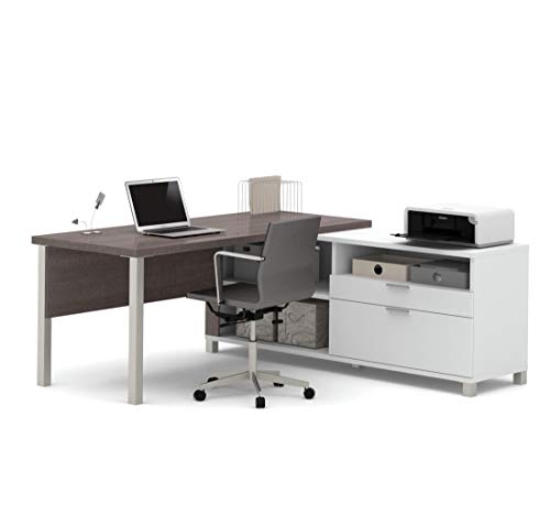Bestar Pro-Linea L-Desk with Drawers, White/Bark Grey