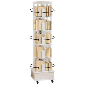 MMV Rotating Book Shelf with Drawer, 5-Tier Mobile Bookshelf, 79" Tall, White