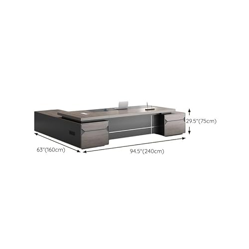 KWOKING Executive Office Desk with Cable Management & Wood Tabletop - Grey, 94.5"L x 63"W x 29.5"H
