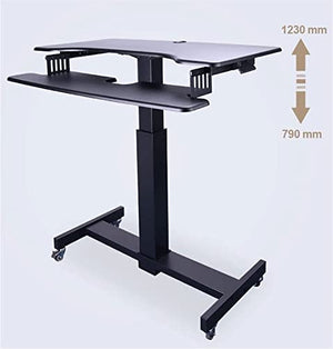 hsmag Mobile Standing Desk with Wheels, Height Adjustable Sit Stand Up Computer Workstation Table, Rolling Laptop Desk - Black