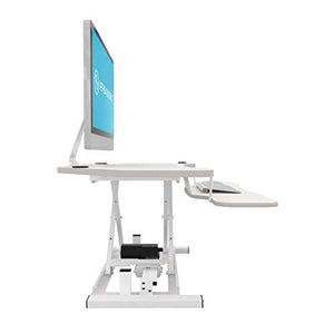 VersaDesk Power Pro Corner - 36" Electric Height-Adjustable Standing Desk - Sit to Stand Desktop with Keyboard and Mouse Tray - All White