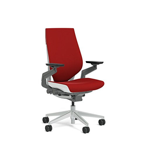 Steelcase Gesture Task Chair: Wrapped Back - Platinum Metallic Frame/Base/Seagull Accent - Standard Carpet Casters