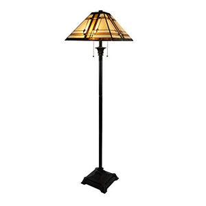 Lavish Home Tiffany Style Mission Floor Lamp with Art Glass Lampshade and 2 LED Bulbs